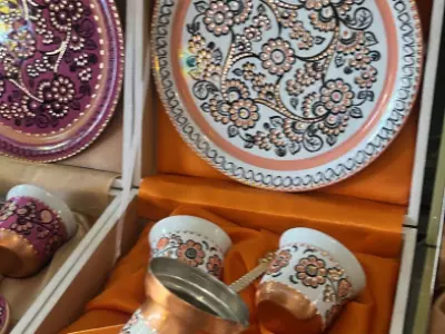 Türkisches Kaffee-Set / Mokka-Set – handverziert – im Holzkoffer